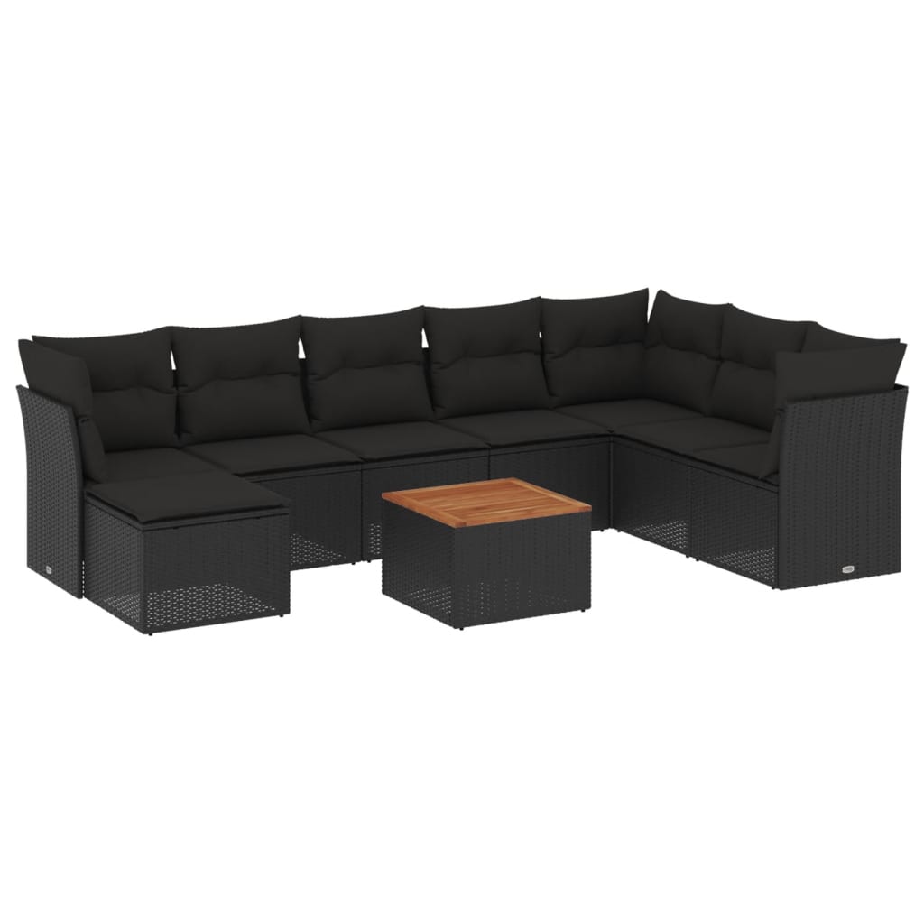 Set Divani da Giardino 9 pz con Cuscini Nero in Polyrattancod mxl 89540