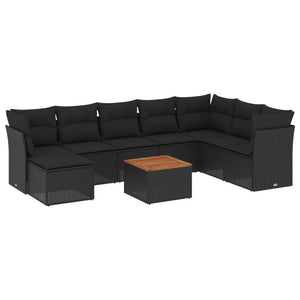Set Divani da Giardino 9 pz con Cuscini Nero in Polyrattancod mxl 89540