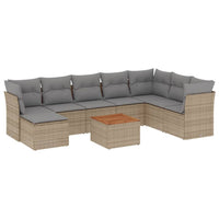 Set Divano da Giardino 9 pz con Cuscini Beige in Polyrattan