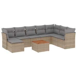 Set Divano da Giardino 9 pz con Cuscini Beige in Polyrattan