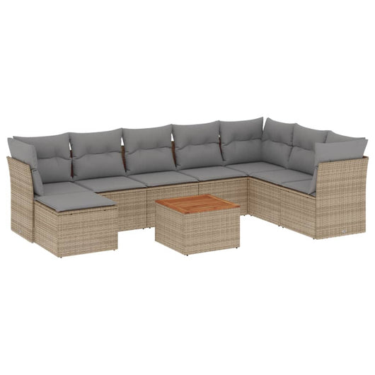 Set Divano da Giardino 9 pz con Cuscini Beige in Polyrattan