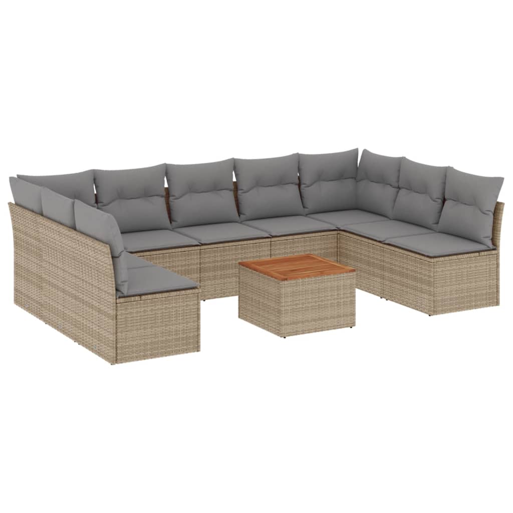 Set Divano da Giardino 10 pz con Cuscini Beige in Polyrattan
