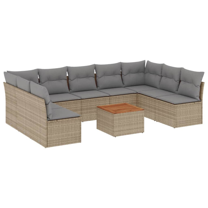 Set Divano da Giardino 10 pz con Cuscini Beige in Polyrattan