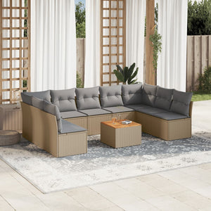 Set Divano da Giardino 10 pz con Cuscini Beige in Polyrattan