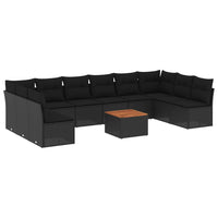 Set Divani da Giardino 11 pz con Cuscini in Polyrattan Nero 3223794