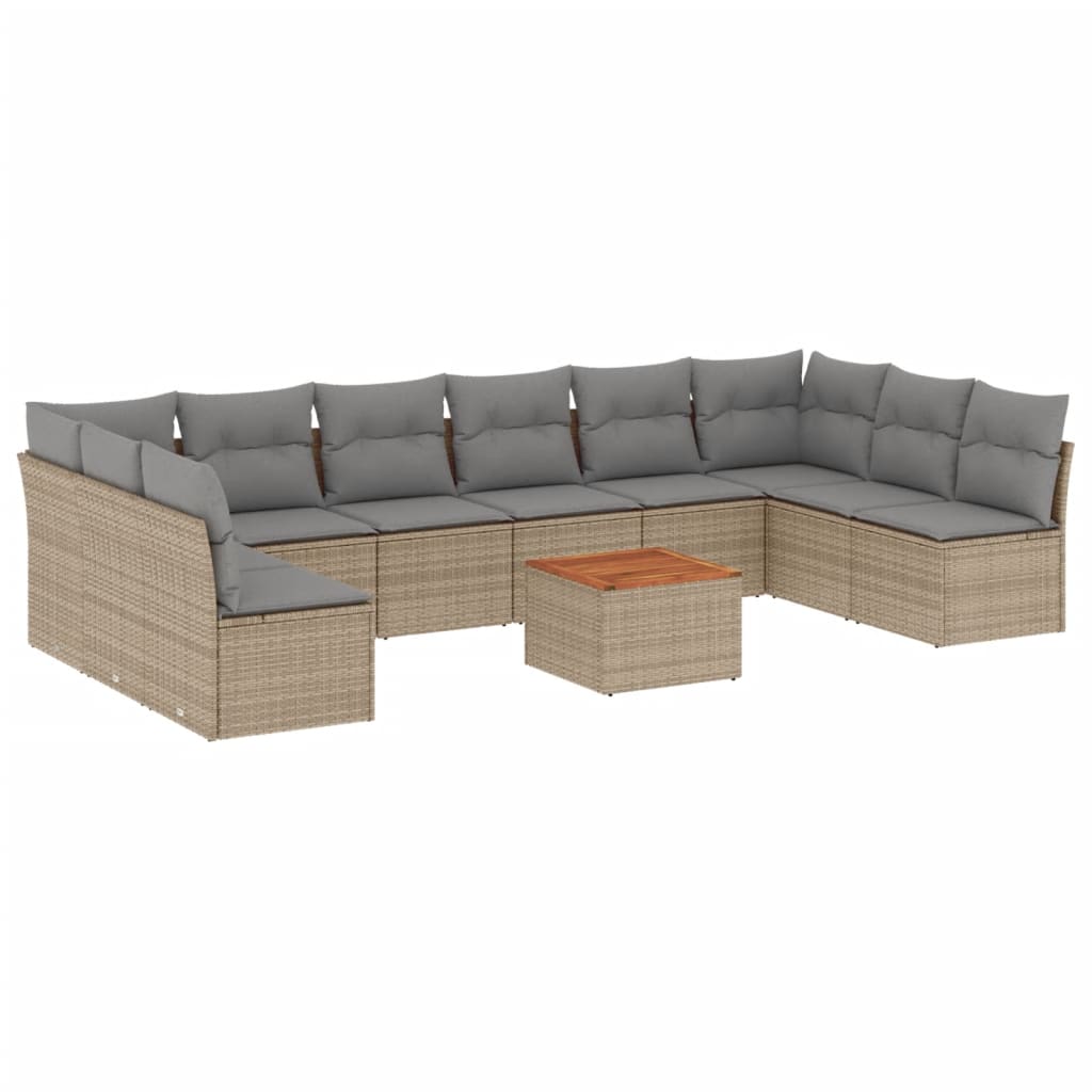 Set Divani da Giardino 11 pz con Cuscini Beige in Polyrattan
