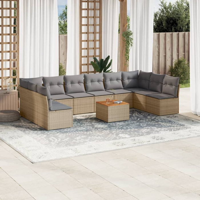 Set Divani da Giardino 11 pz con Cuscini Beige in Polyrattan