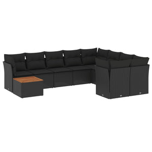 Set Divani da Giardino 10pz con Cuscini in Polyrattan Nero 3223822