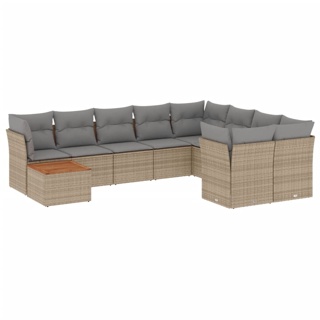 Set Divano da Giardino 10 pz con Cuscini Beige in Polyrattan 3223826