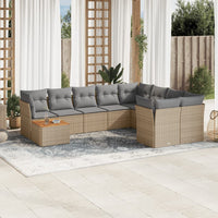 Set Divano da Giardino 10 pz con Cuscini Beige in Polyrattan 3223826