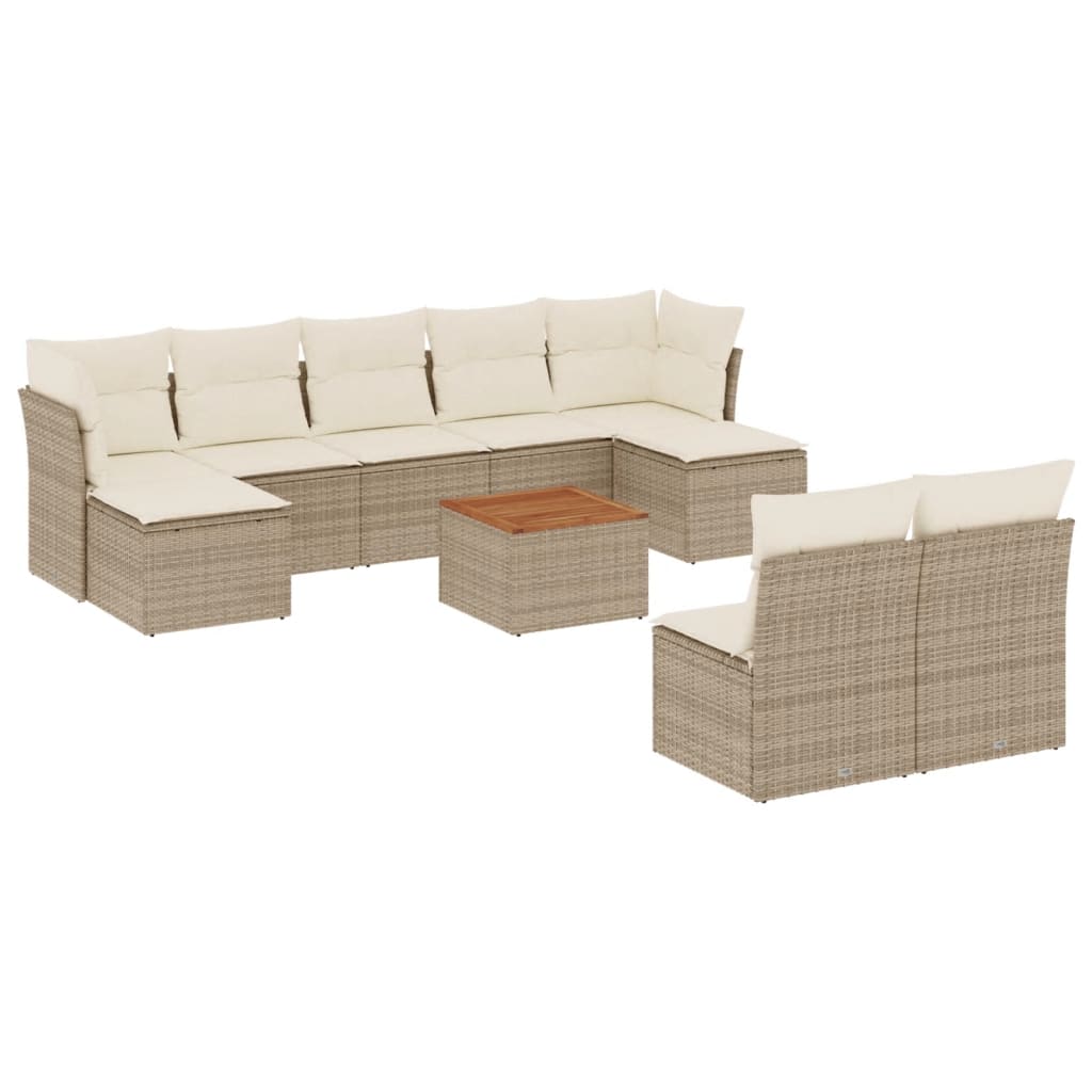 Set Divano da Giardino 10 pz con Cuscini Beige in Polyrattan