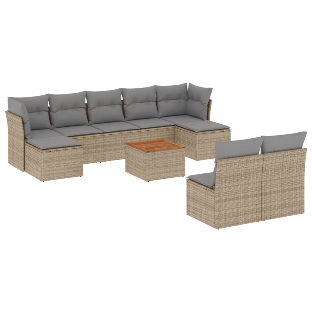 Set Divano da Giardino 10 pz con Cuscini Beige in Polyrattan