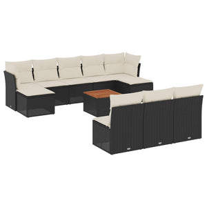 Set Divani da Giardino 11 pz con Cuscini in Polyrattan Nero 3223865