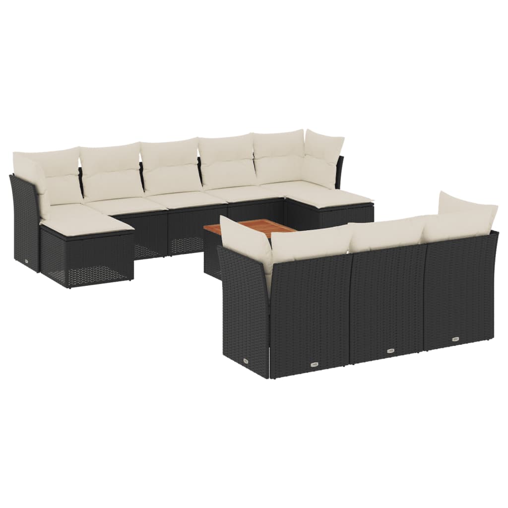 Set Divani da Giardino 11 pz con Cuscini in Polyrattan Nero 3223879