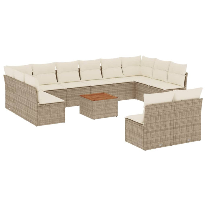 Set Divano da Giardino 13 pz con Cuscini Beige in Polyrattan