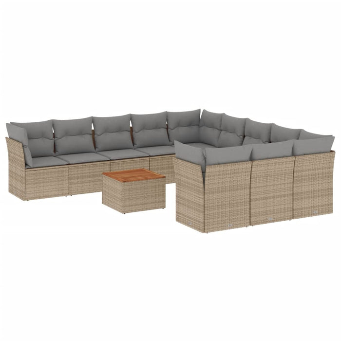 Set Divani da Giardino 12 pz con Cuscini Beige in Polyrattan
