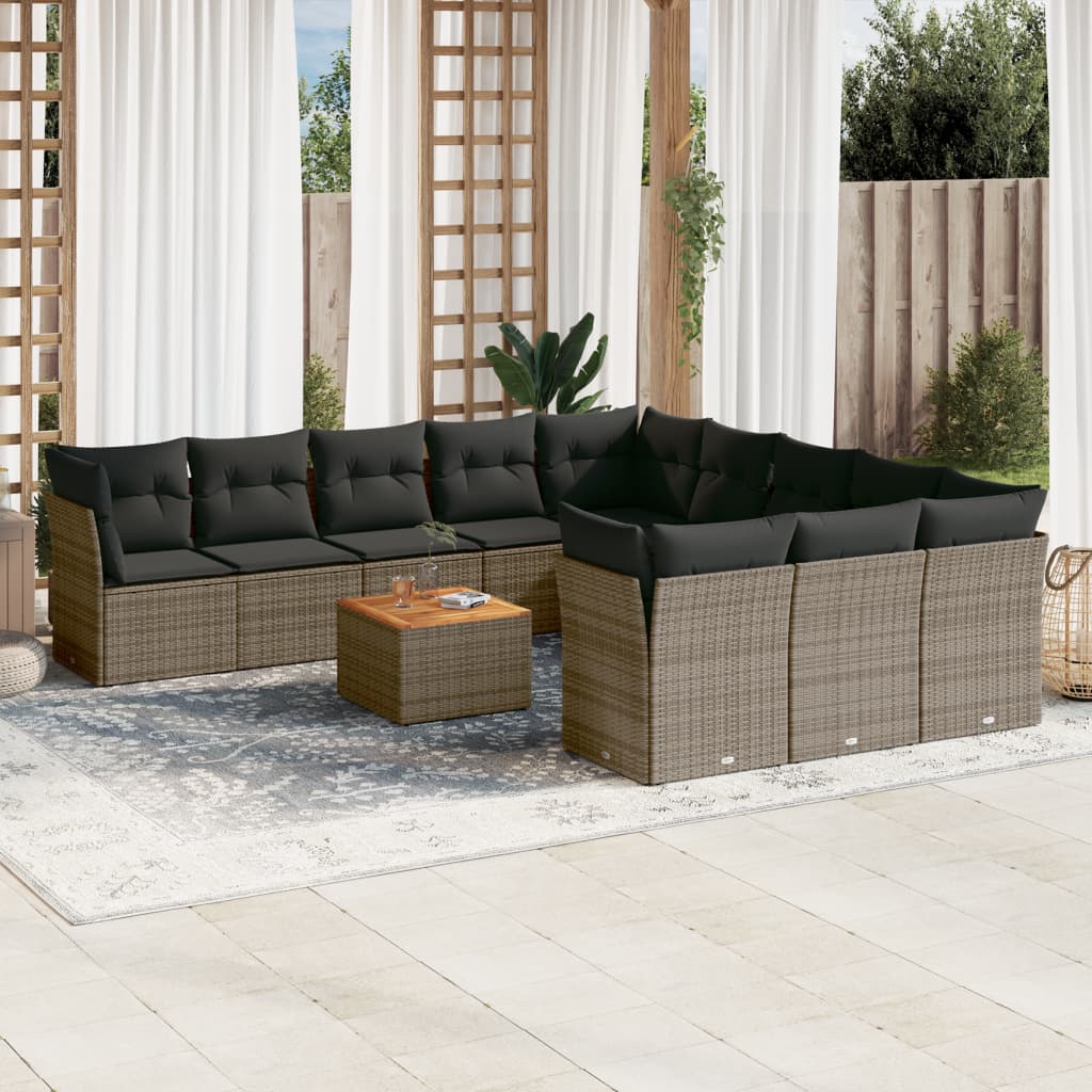 vidaXL Set Divani da Giardino 12 pz con Cuscini Grigio in Polyrattan