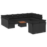 Set Divani da Giardino 13pz con Cuscini Nero in Polyrattan