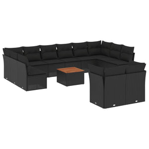 Set Divani da Giardino 13pz con Cuscini Nero in Polyrattan