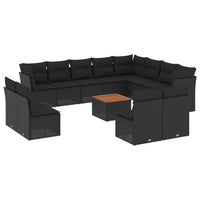 vidaXL Set Divani da Giardino 13pz con Cuscini Nero in Polyrattan