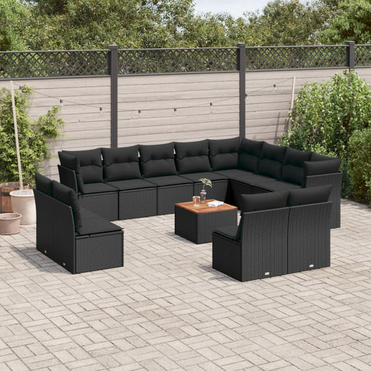 vidaXL Set Divani da Giardino 13pz con Cuscini Nero in Polyrattan