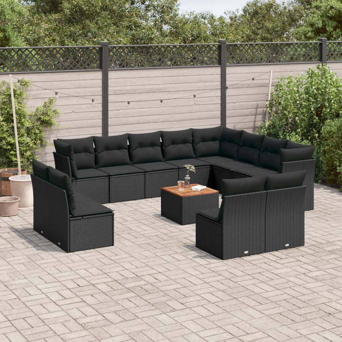 vidaXL Set Divani da Giardino 13pz con Cuscini Nero in Polyrattan