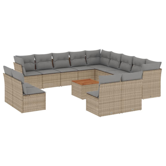 Set Divani da Giardino 14pz con Cuscini in Polyrattan Beige