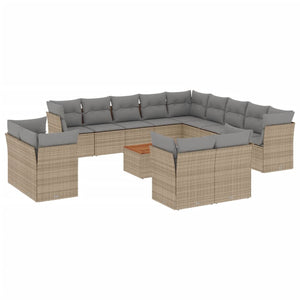 Set Divani da Giardino 14pz con Cuscini in Polyrattan Beige