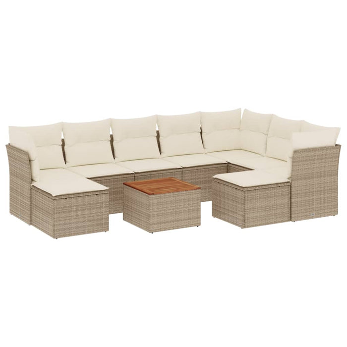 Set Divano da Giardino 10 pz con Cuscini Beige in Polyrattan