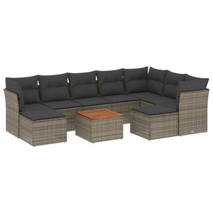 Set Divano da Giardino 10 pz con Cuscini Grigio in Polyrattan