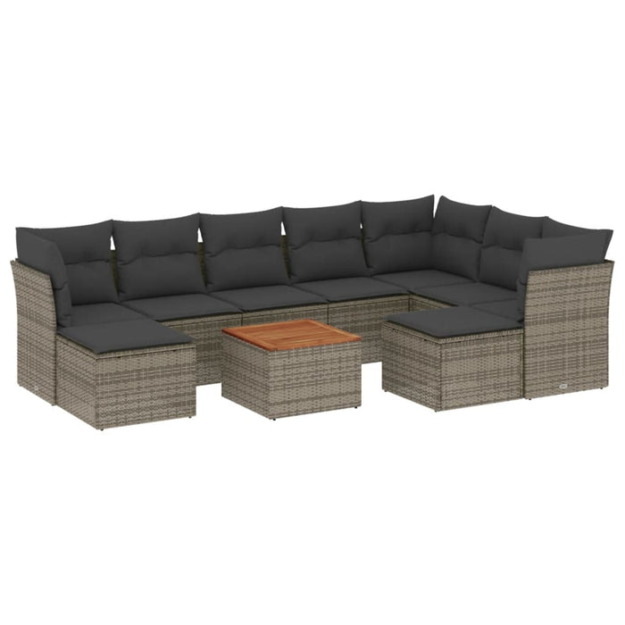 Set Divano da Giardino 10 pz con Cuscini Grigio in Polyrattan