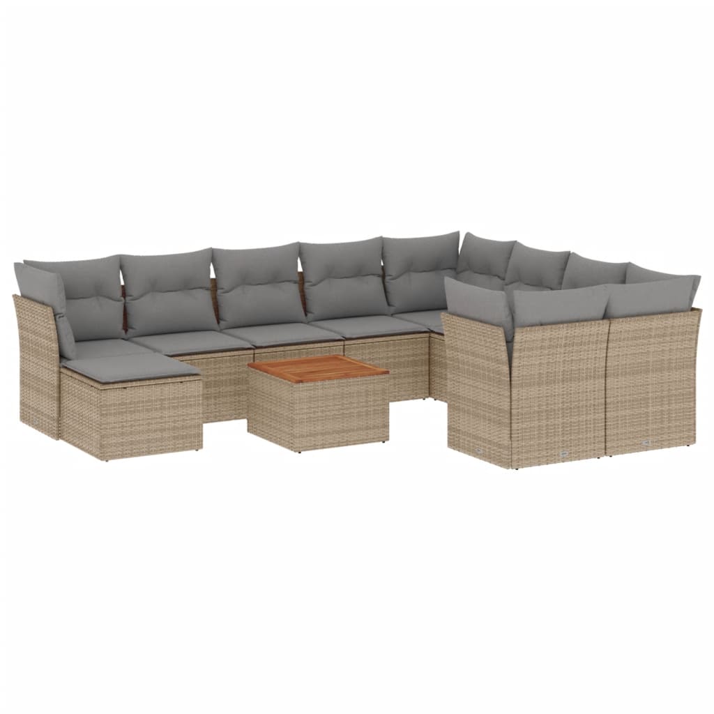 Set Divani da Giardino 11 pz con Cuscini Beige in Polyrattan