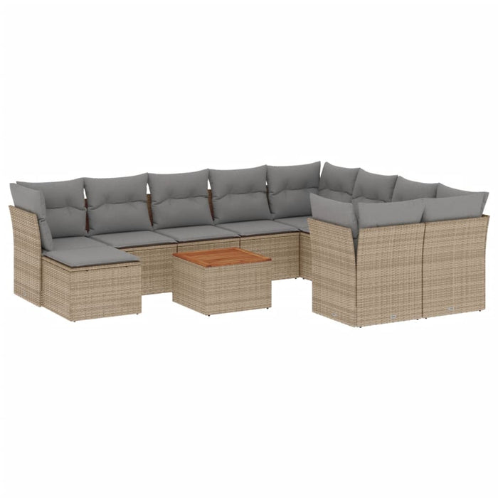Set Divani da Giardino 11 pz con Cuscini Beige in Polyrattan