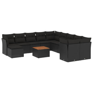 Set Divani da Giardino 12 pz con Cuscini Nero in Polyrattan 3223976