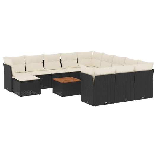 Set Divani da Giardino 13pz con Cuscini Nero in Polyrattan