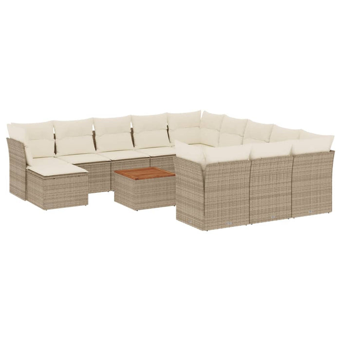 Set Divano da Giardino 13 pz con Cuscini Beige in Polyrattan