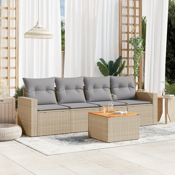 Set Divano da Giardino 5 pz con Cuscini-Sofa da Giardino-Divanetto da esterno Beige in Polyrattan 597115