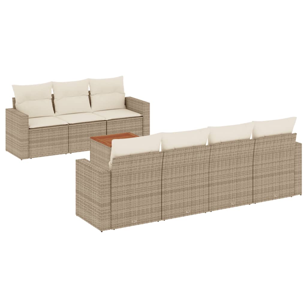 Set Divano da Giardino 8 pz con Cuscini Beige in Polyrattan 3224028