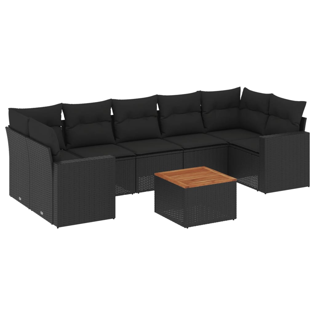Set Divani da Giardino con Cuscini 8 pz Nero in Polyrattan
