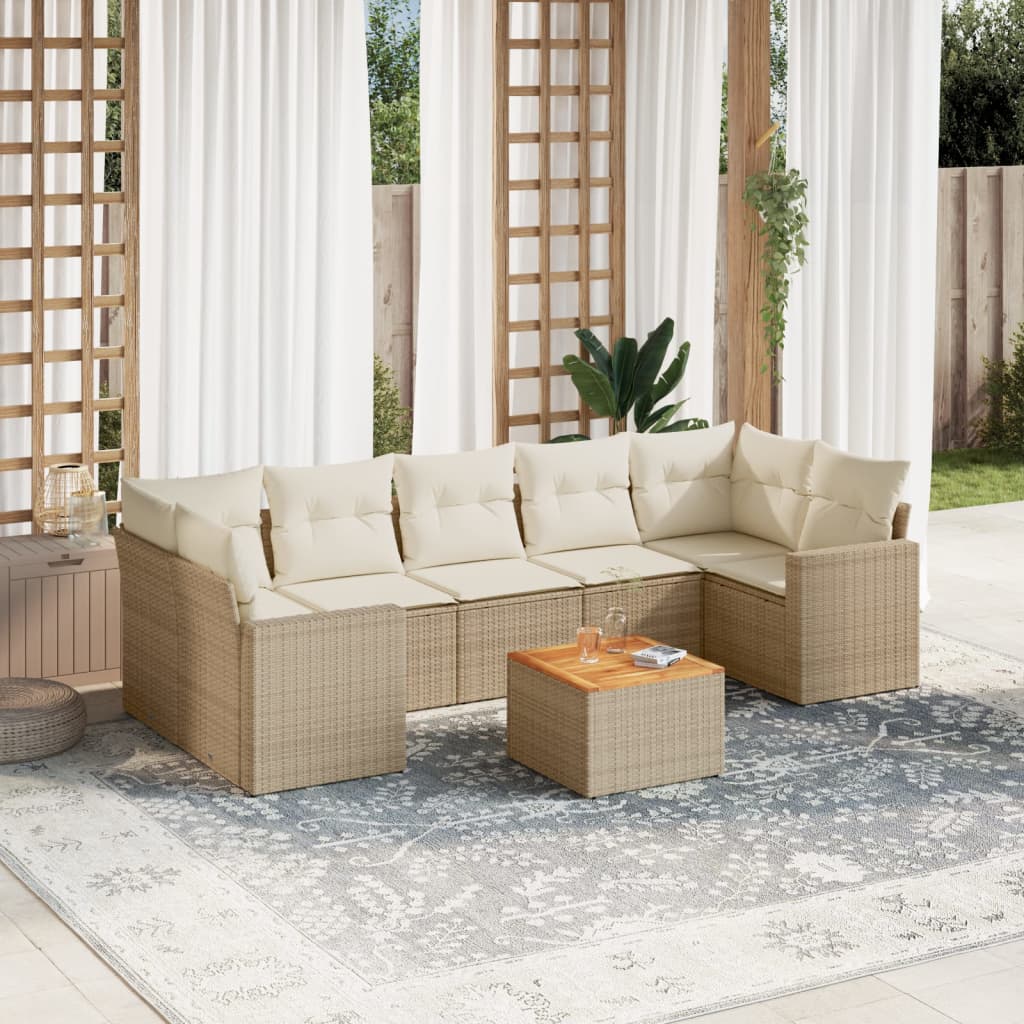 Set Divano da Giardino 8 pz con Cuscini Beige in Polyrattancod mxl 89565