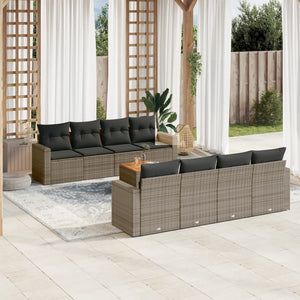 Set Divano da Giardino 9 pz con Cuscini Grigio in Polyrattan 3224044