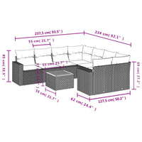 Set Divano da Giardino 9 pz con Cuscini Grigio in Polyrattan