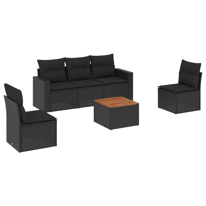 Set Divano da Giardino 6 pz con Cuscini Nero in Polyrattan 3224060