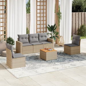 Set Divano da Giardino 6 pz con Cuscini Beige in Polyrattan