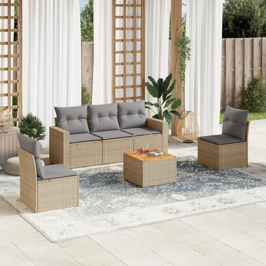 Set Divano da Giardino 6 pz con Cuscini Beige in Polyrattan