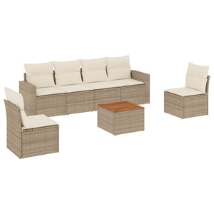 Set Divani da Giardino 7 pz con Cuscini Beige in Polyrattan