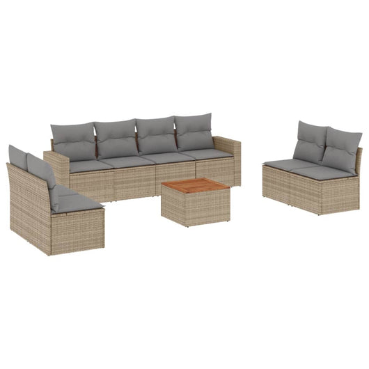 Set Divano da Giardino 9 pz con Cuscini Beige in Polyrattan