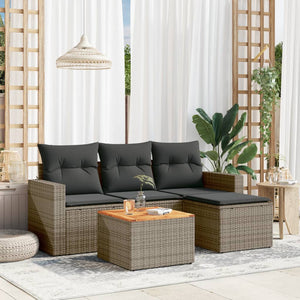 Set Divano da Giardino 5 pz con Cuscini-Sofa da Giardino-Divanetto da esterno Grigio in Polyrattan 138569
