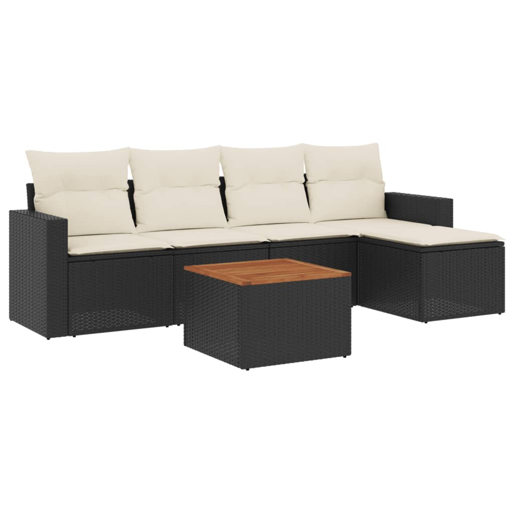 Set Divano da Giardino 6 pz con Cuscini-Sofa da Giardino-Divanetto da esterno Nero in Polyrattan 783814