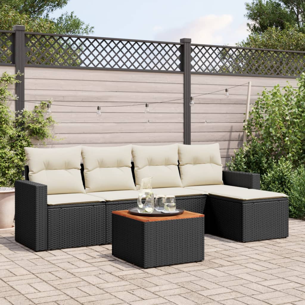 Set Divano da Giardino 6 pz con Cuscini-Sofa da Giardino-Divanetto da esterno Nero in Polyrattan 783814